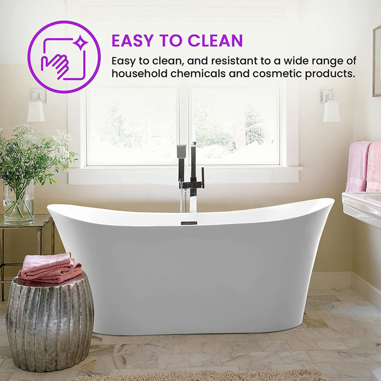 67'' White Acrylic Freestanding Soaking Bathtub with Oil Rubbed Bronze Trim