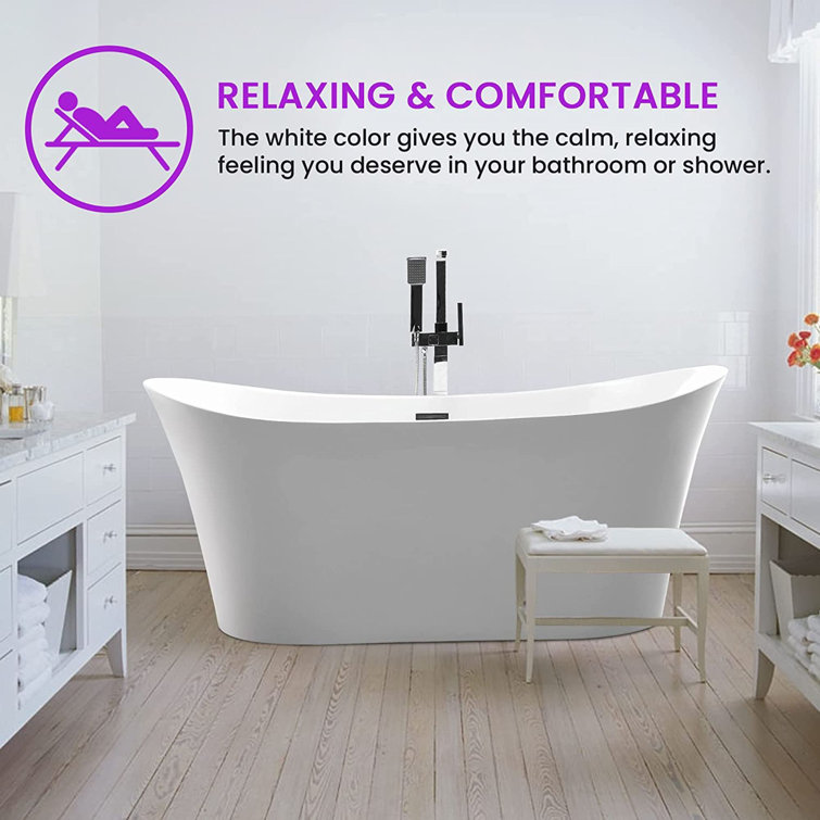 67'' White Acrylic Freestanding Soaking Bathtub with Oil Rubbed Bronze Trim