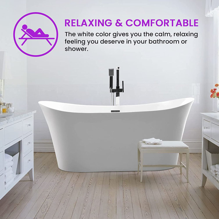 67" White Acrylic Freestanding Soaking Bathtub with Matte Black Trim