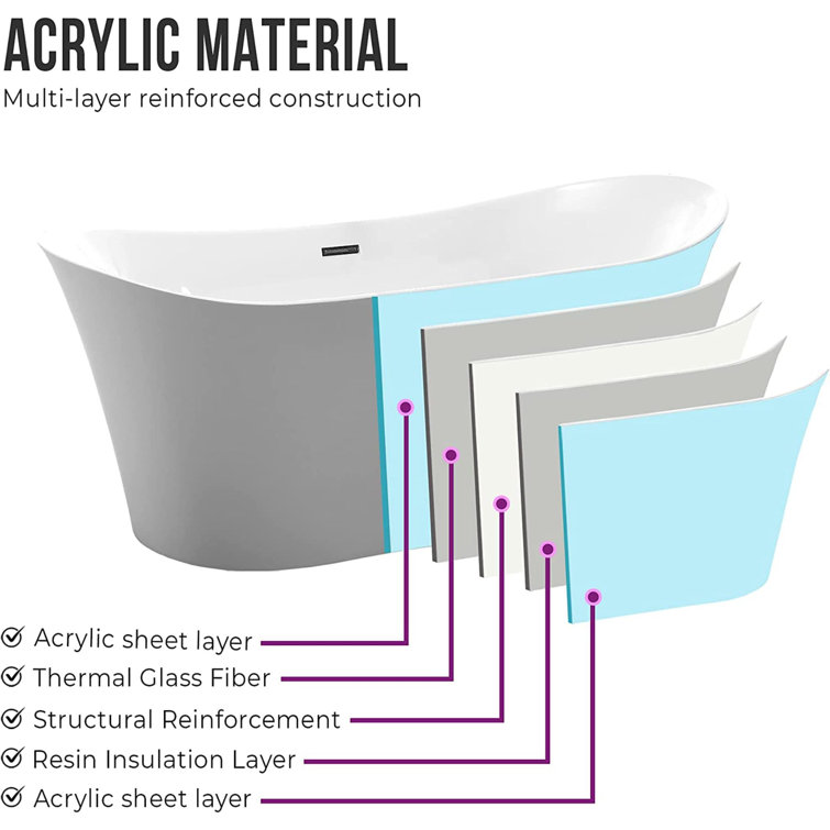 67'' White Acrylic Freestanding Soaking Bathtub with Oil Rubbed Bronze Trim