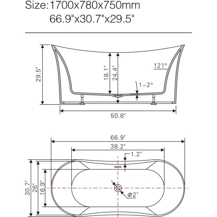 67'' White Acrylic Freestanding Soaking Bathtub with Oil Rubbed Bronze Trim