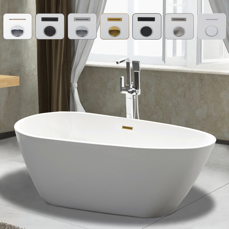White and Titanium Gold Acrylic Freestanding Soaking Bathtub