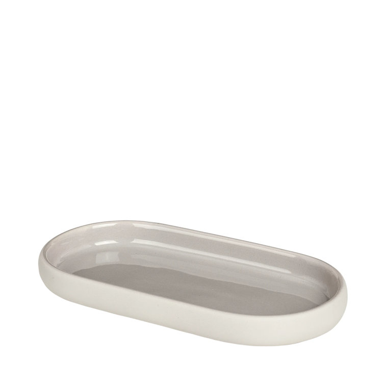 Moonbeam Cream Ceramic Oval Bathroom Accessory Tray