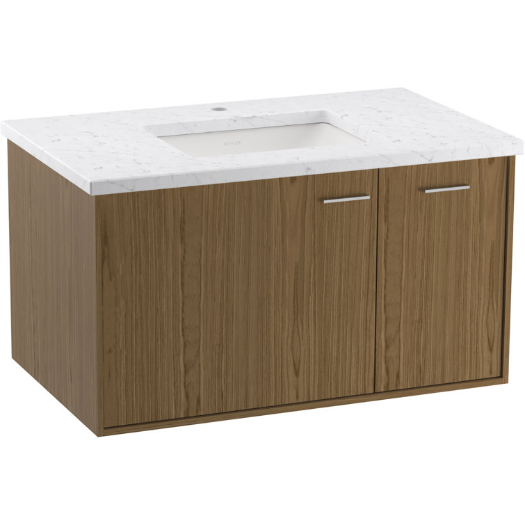 Walnut Flax 36" Wall-Hung Bathroom Vanity with White Top