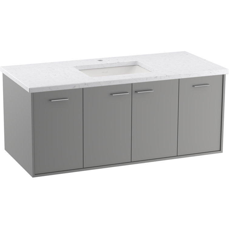 Mohair Grey 48" Wall-Mounted Single Vanity with White Top