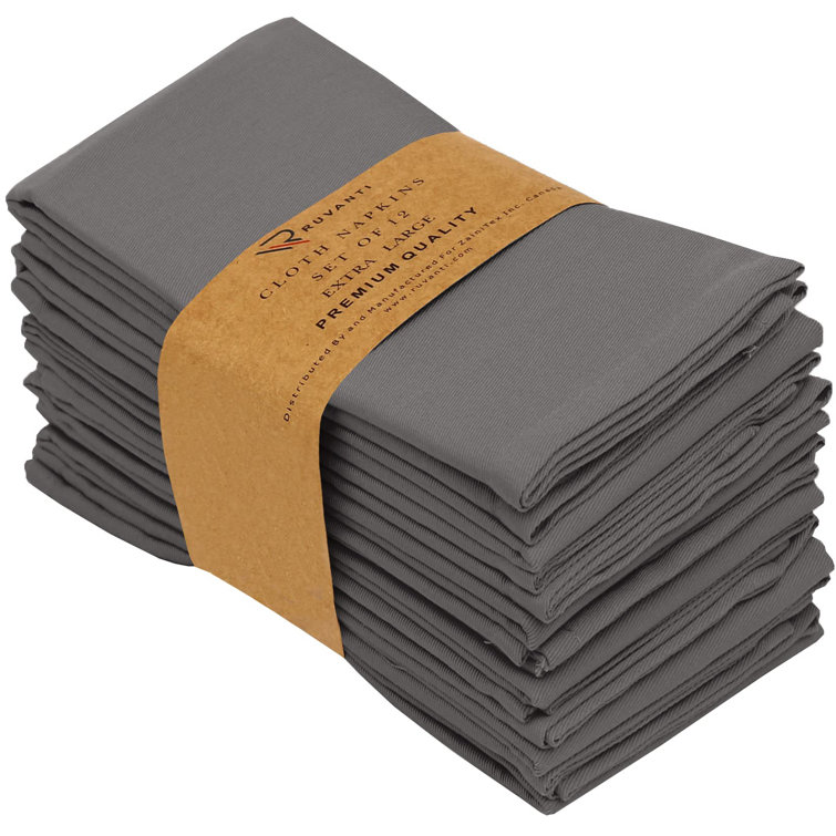 Charcoal Grey Cotton Blend Soft Absorbent Cloth Napkins Set of 12