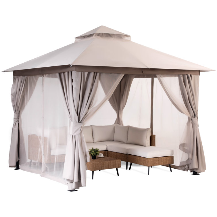 Gray Steel 8x8 Patio Gazebo with Curtains