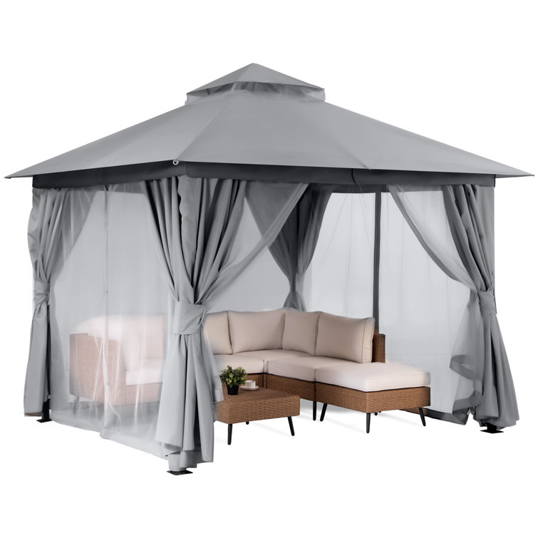 Gray Steel 8x8 Patio Gazebo with Curtains