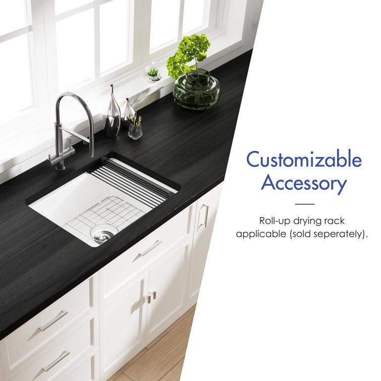 Oslo White Fireclay Single Bowl Undermount Kitchen Sink with Accessories