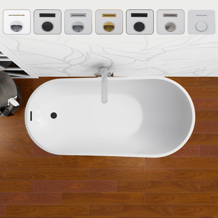 55" White Acrylic Freestanding Soaking Bathtub