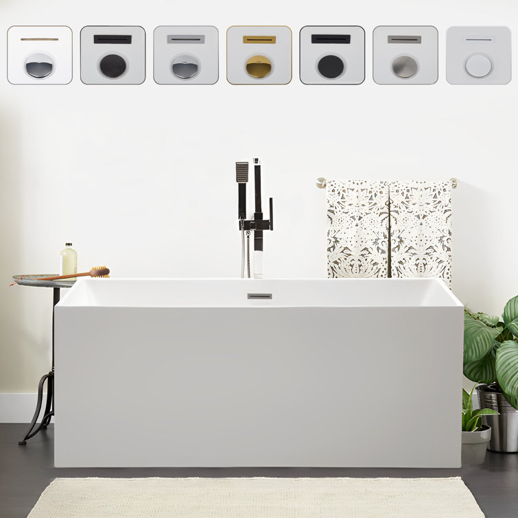 67" White Acrylic Freestanding Soaking Bathtub