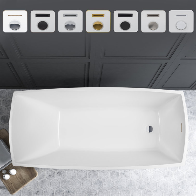 Modern White Acrylic Freestanding Soaking Bathtub with Overflow