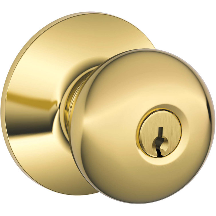 Bright Brass Round Keyed Entry Door Knob with Circle Rosette