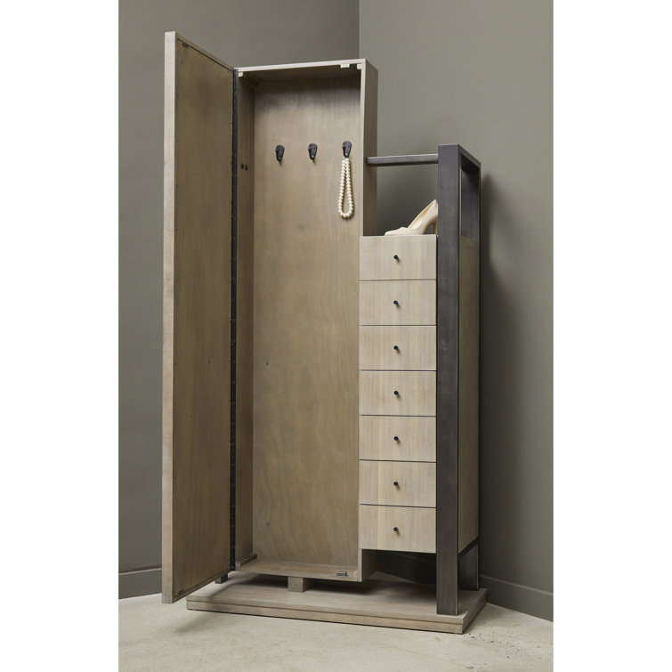 Natural Wood Full-Length Mirror Semanier with Storage