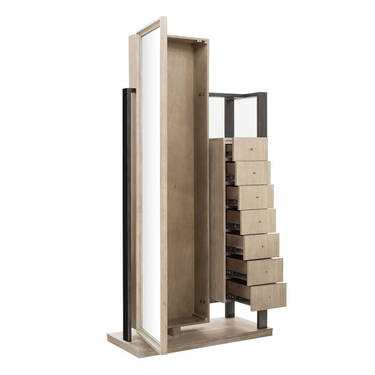Natural Wood Full-Length Mirror Semanier with Storage