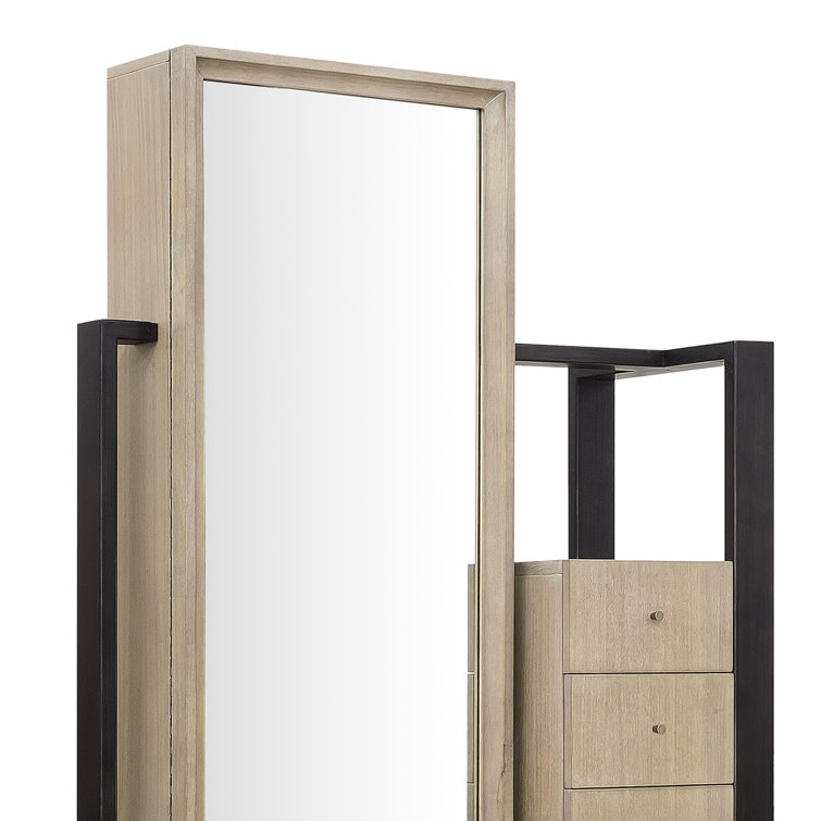 Natural Wood Full-Length Mirror Semanier with Storage
