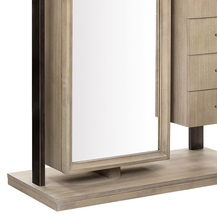 Natural Wood Full-Length Mirror Semanier with Storage