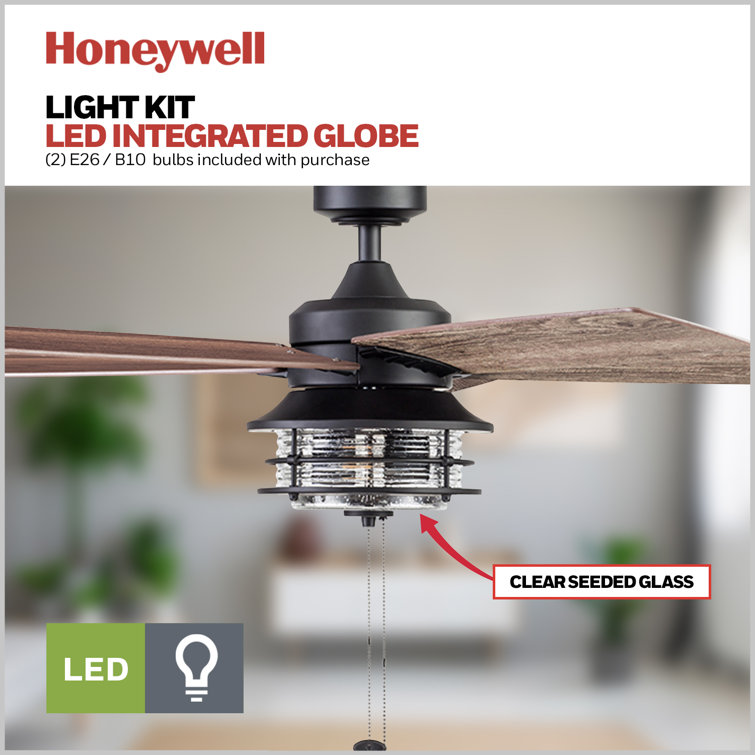 52" Matte Black Farmhouse Ceiling Fan with Reversible Blades and Light