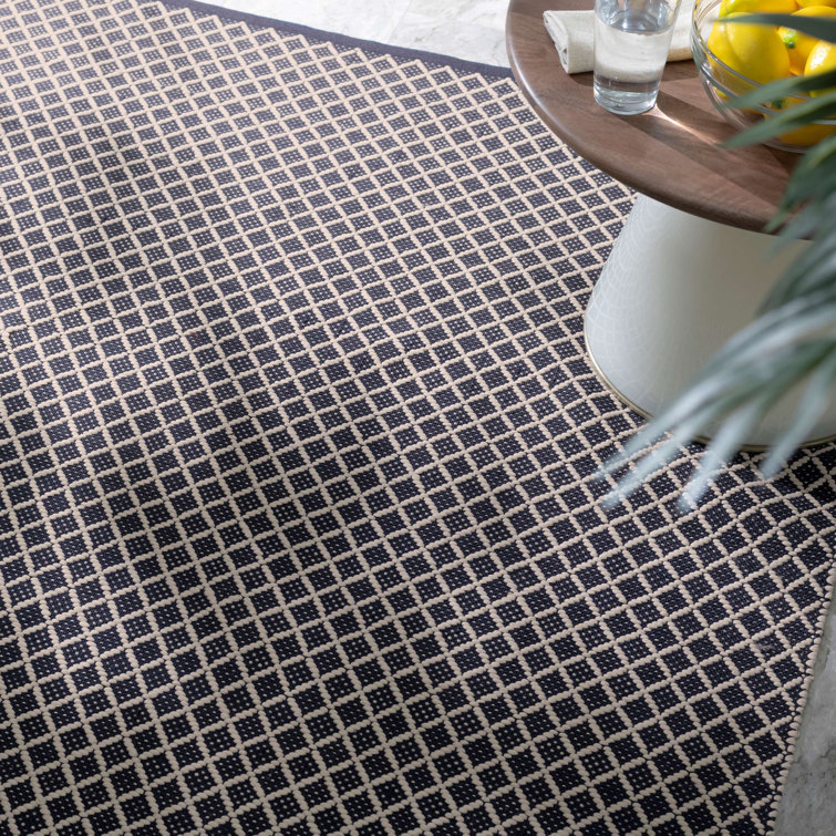 Navy and Beige Rectangular Geometric Synthetic Rug, 6' x 9'