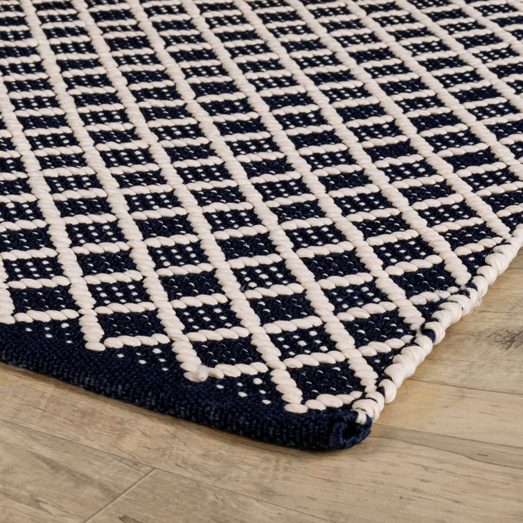 Navy and Beige Rectangular Geometric Synthetic Rug, 6' x 9'