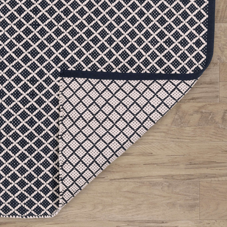 Navy and White Synthetic Trellis Runner Rug 2'6" x 8'