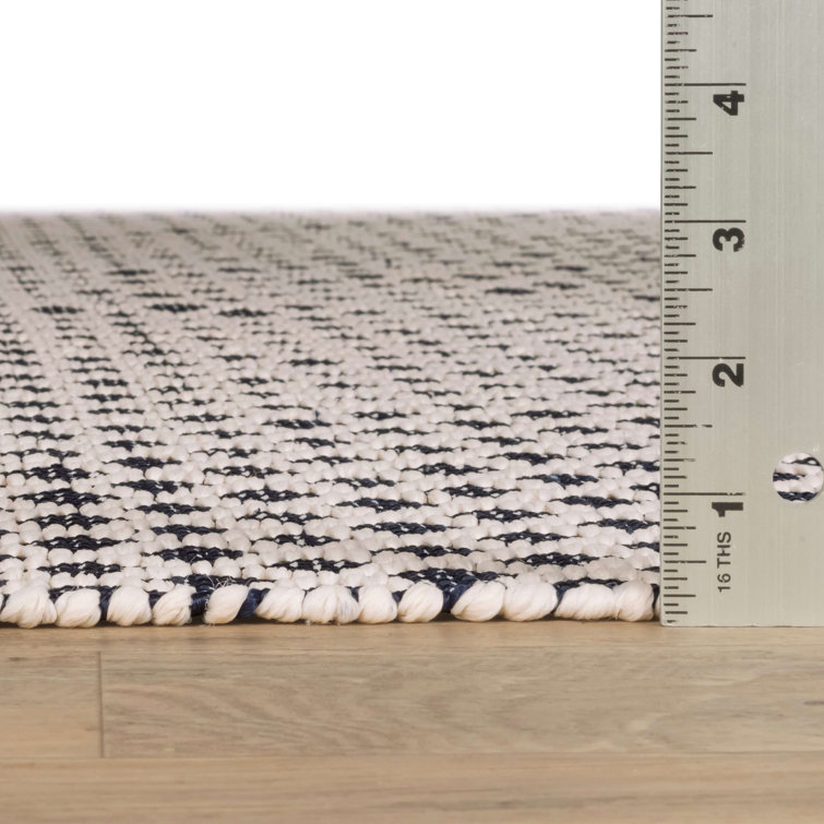 Navy and Beige Rectangular Geometric Synthetic Rug, 6' x 9'