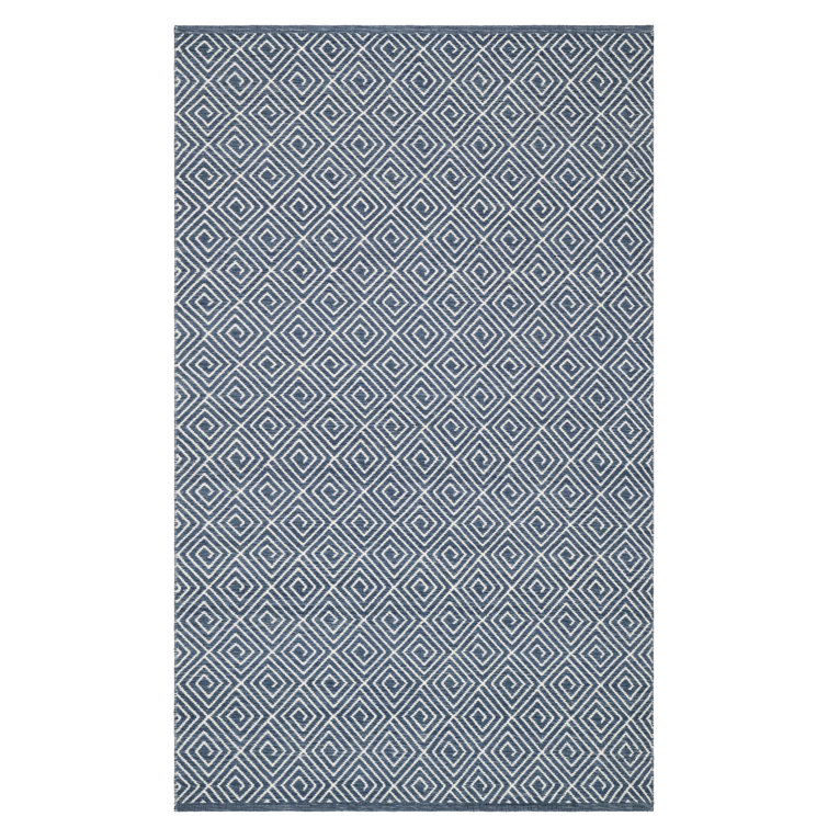 Geo Diamond Blue and Ivory Handwoven Wool Rug, 4' x 6'