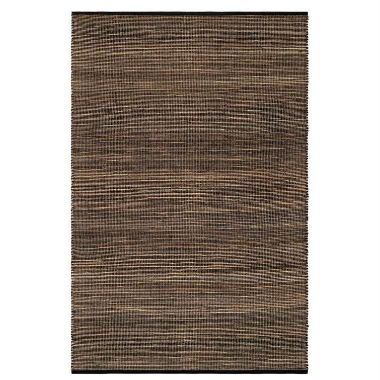 Handwoven Black and Natural Wool Cotton Blend 4' x 6' Rug