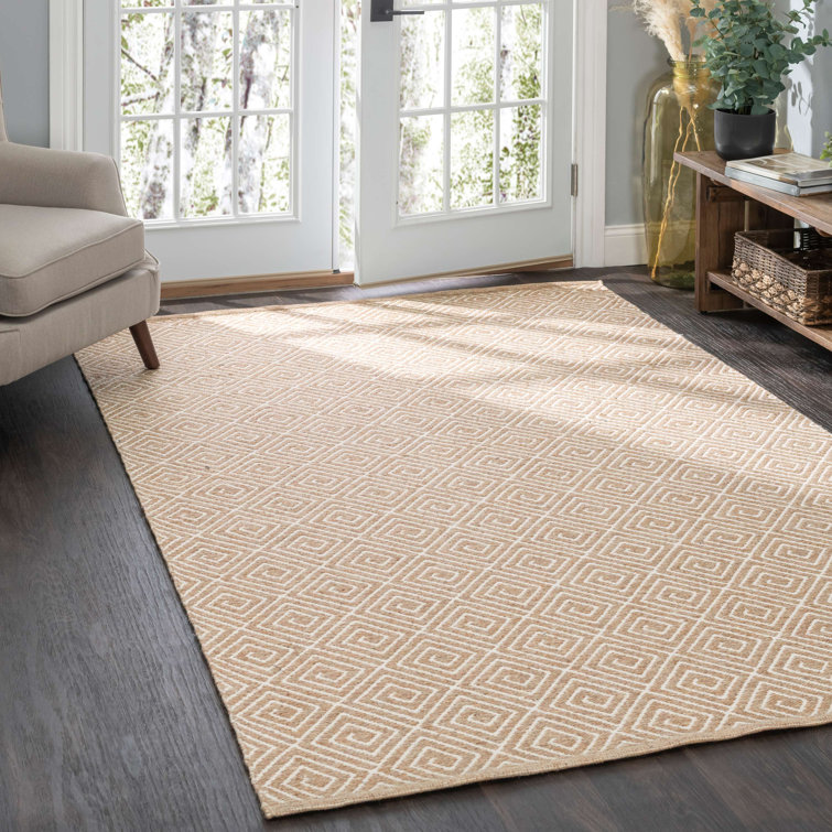 Ivory Diamond Flat Woven Wool Cotton Rug 4' x 6'
