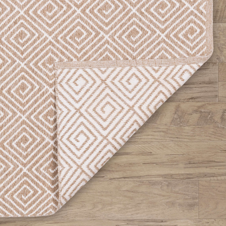 Ivory Diamond Flat Woven Wool Cotton Rug 4' x 6'
