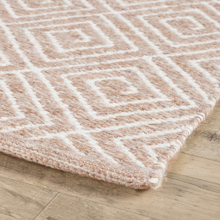 Ivory Diamond Flat Woven Wool Cotton Rug 4' x 6'
