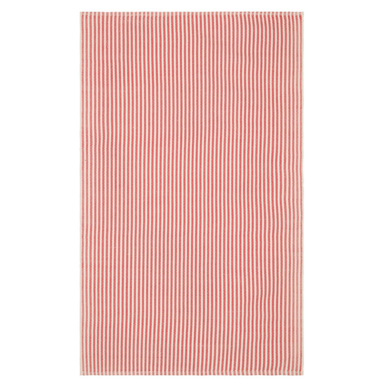 Red and Ivory Stripe Synthetic 6' x 9' Washable Rug