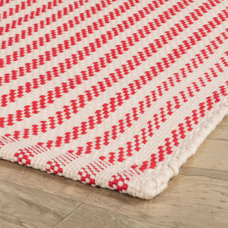 Red and Ivory Stripe Synthetic 6' x 9' Washable Rug