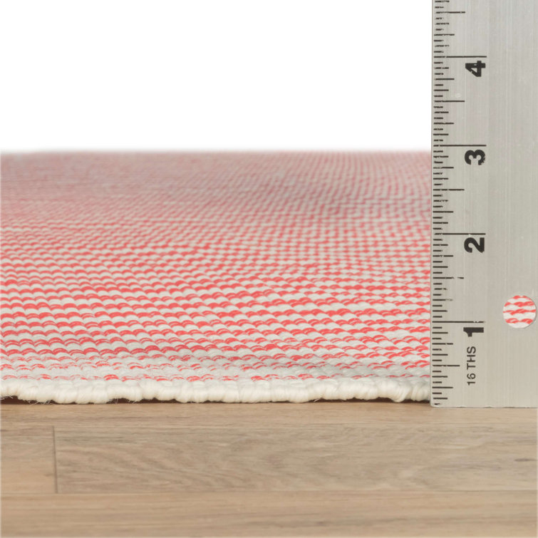 Red and Ivory Stripe Synthetic 6' x 9' Washable Rug