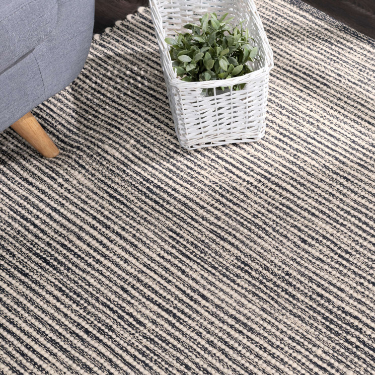 Blue and Ivory Handwoven Wool Cotton Stripe Rug 4' x 6'