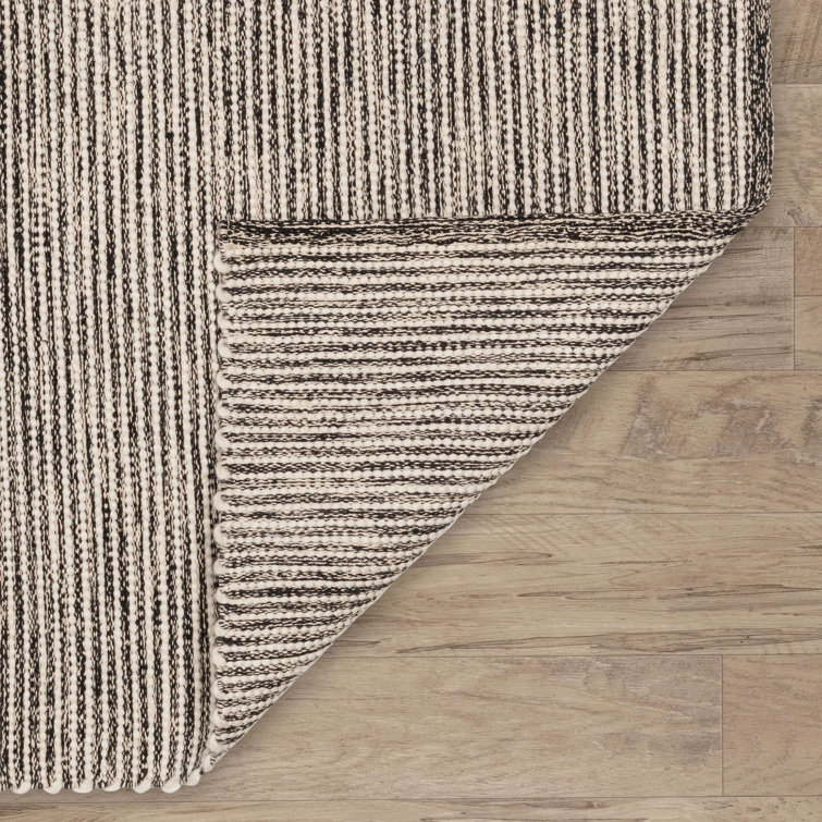 Blue and Ivory Handwoven Wool Cotton Stripe Rug 4' x 6'