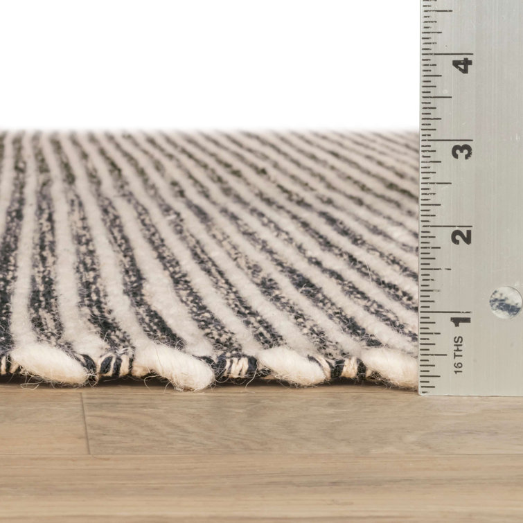 Blue and Ivory Handwoven Wool Cotton Stripe Rug 4' x 6'