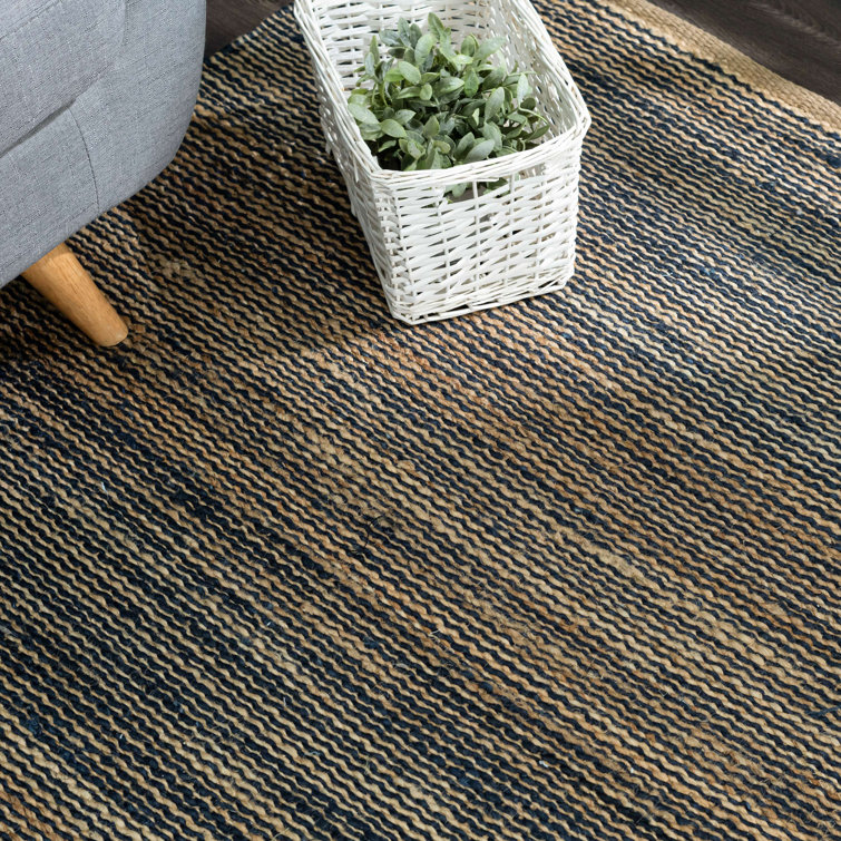 Handwoven Blue and Natural Jute Stripe Runner Rug