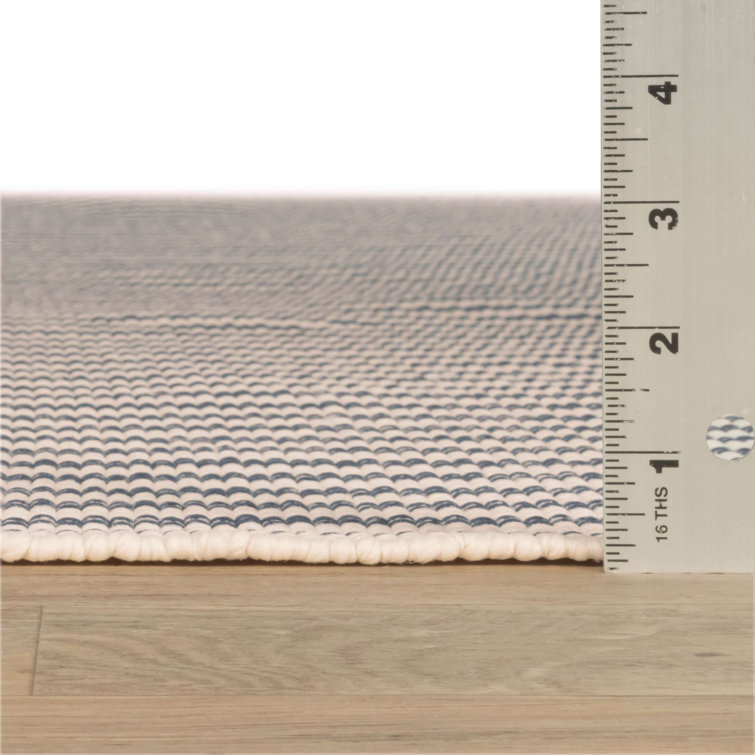 Navy and Ivory Striped Synthetic Handwoven Runner Rug