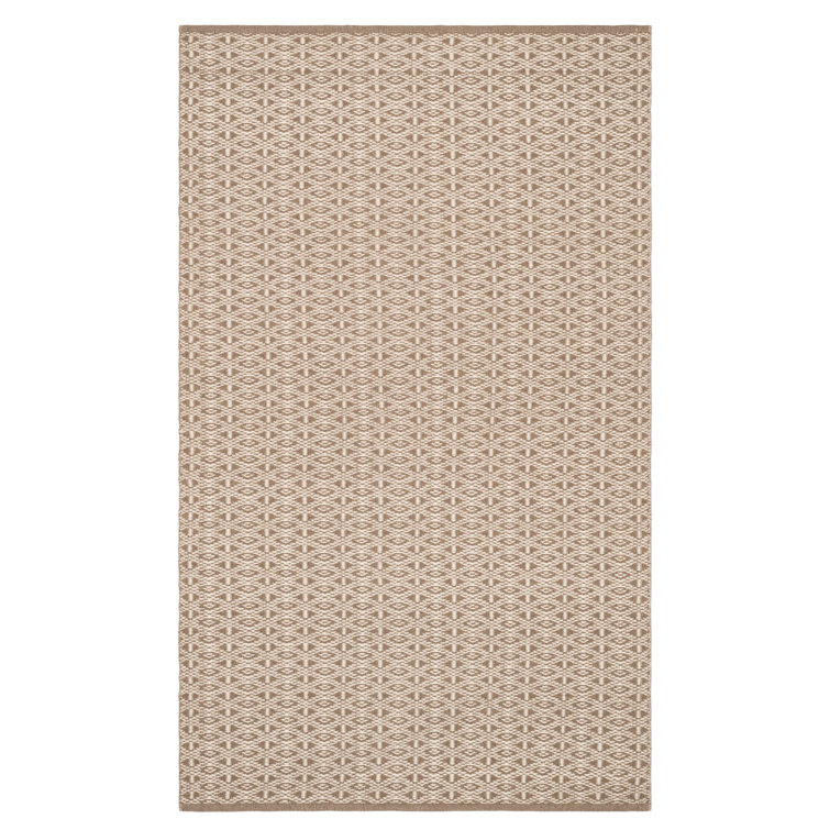 Natural Geometric Flat Woven Wool and Cotton Rug, 8' x 10'