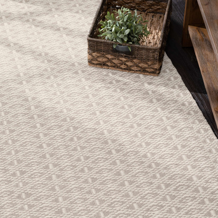 Natural Geometric Flat Woven Wool and Cotton Rug, 8' x 10'