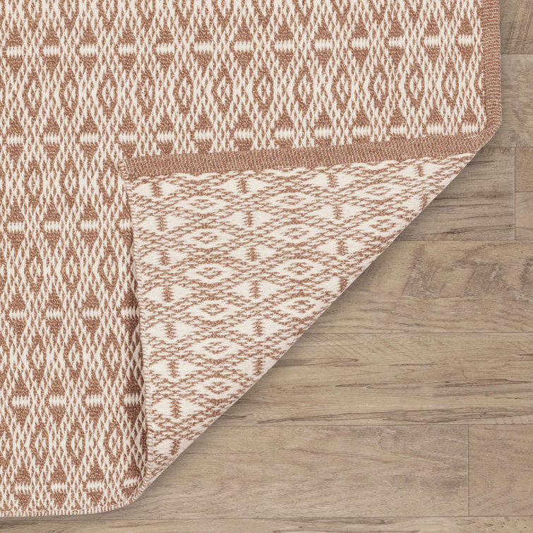 Natural Geometric Flat Woven Wool and Cotton Rug, 8' x 10'