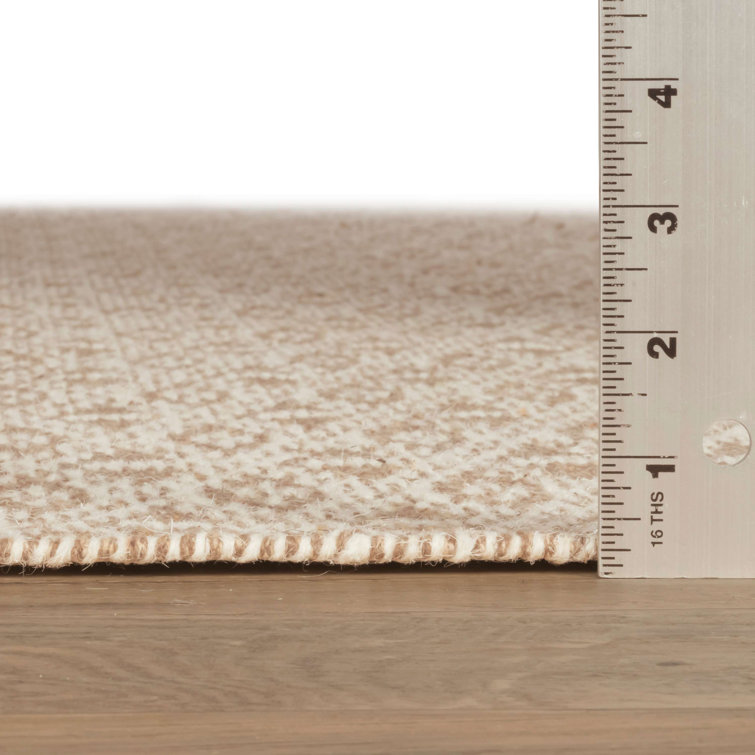 Natural Geometric Flat Woven Wool and Cotton Rug, 8' x 10'