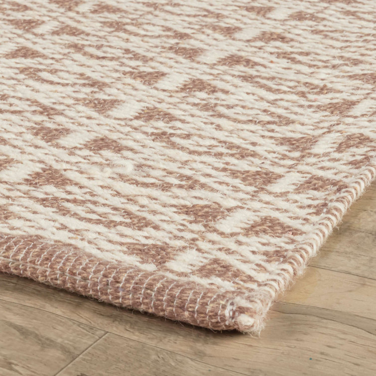 Natural Geometric Flat Woven Wool and Cotton Rug, 8' x 10'