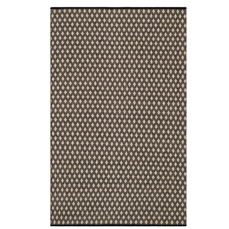 Dainty Diamond Black and Ivory Handwoven Cotton Area Rug, 5' x 8'