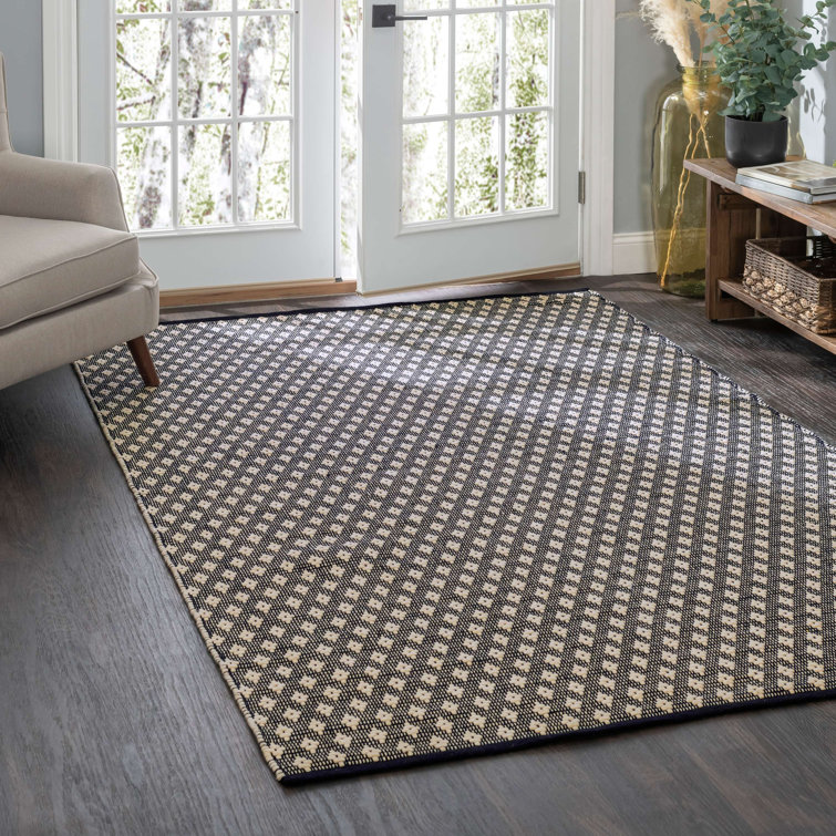 Dainty Diamond Black and Ivory Handwoven Cotton Area Rug, 5' x 8'