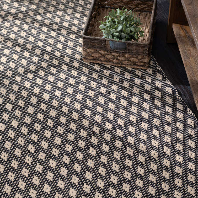 Dainty Diamond Black and Ivory Handwoven Cotton Area Rug, 5' x 8'