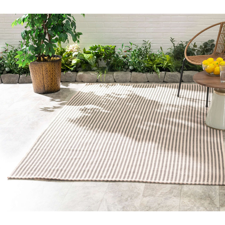 Brown and Ivory Striped Synthetic 6' x 9' Indoor/Outdoor Rug