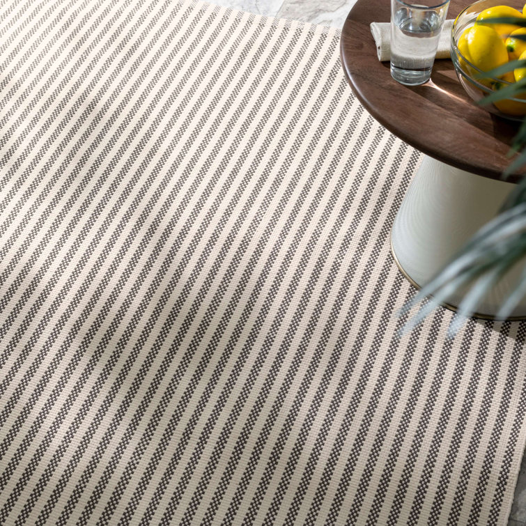Brown and Ivory Striped Synthetic 6' x 9' Indoor/Outdoor Rug