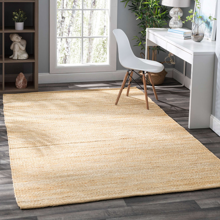 Handwoven Ivory and Natural Jute Rectangular Area Rug, 5' x 8'